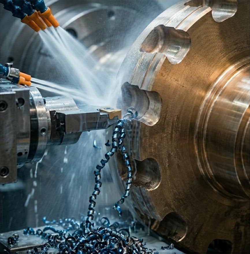 Turbine-grade component machined on a CNC lathe.