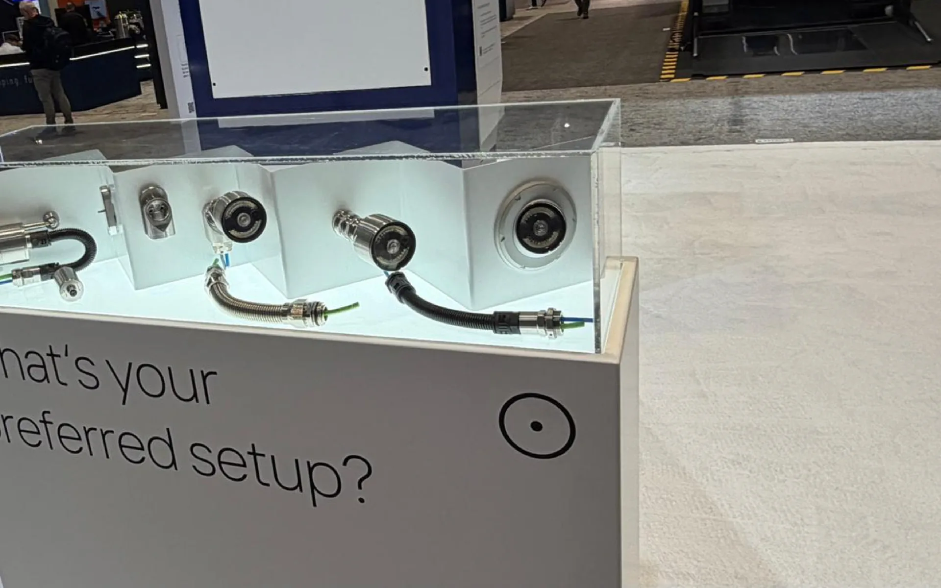 Rotoclear camera heads on ball and flex-arm mounts in the IMTS 2026 setup display