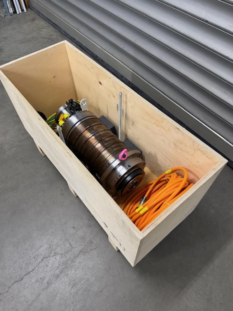 Exchange spindle for a DMG MORI machine, crated and ready to ship