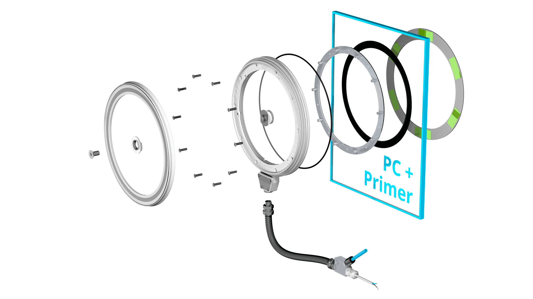 Exploded view of the Rotoclear S3 adhesive version with primer